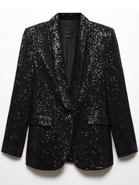 Mango Black Sequin Suit Blazer Sz S